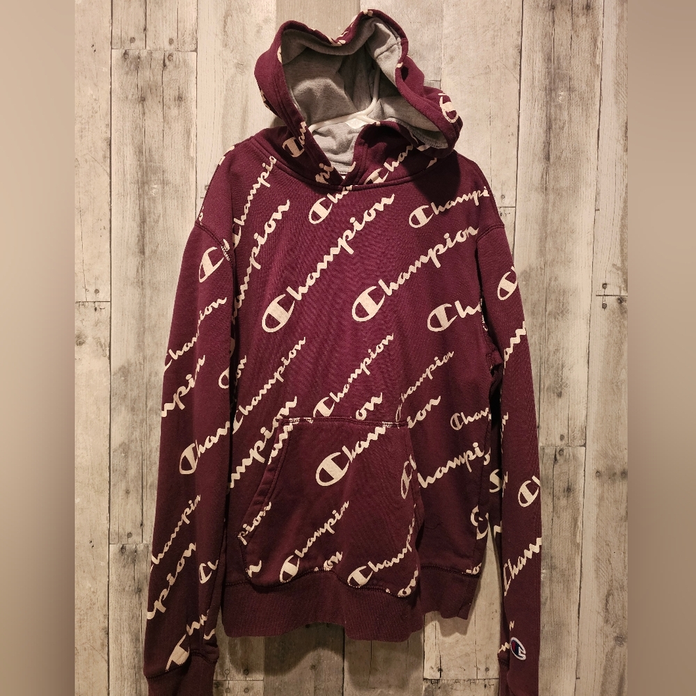 Champion Maroon All-Over Logo Hoodie